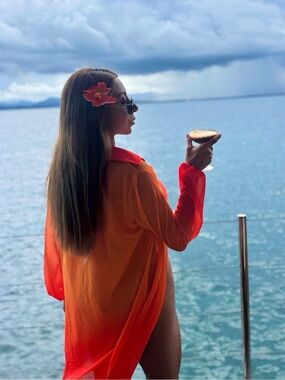 Orange long sleeve cover up